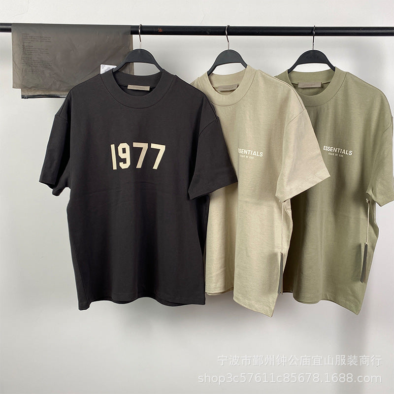 2022SS Short Sleeve T-Shirt 1977 Flocking Print ESSENTIALS Trendy Brand T-Shirt
