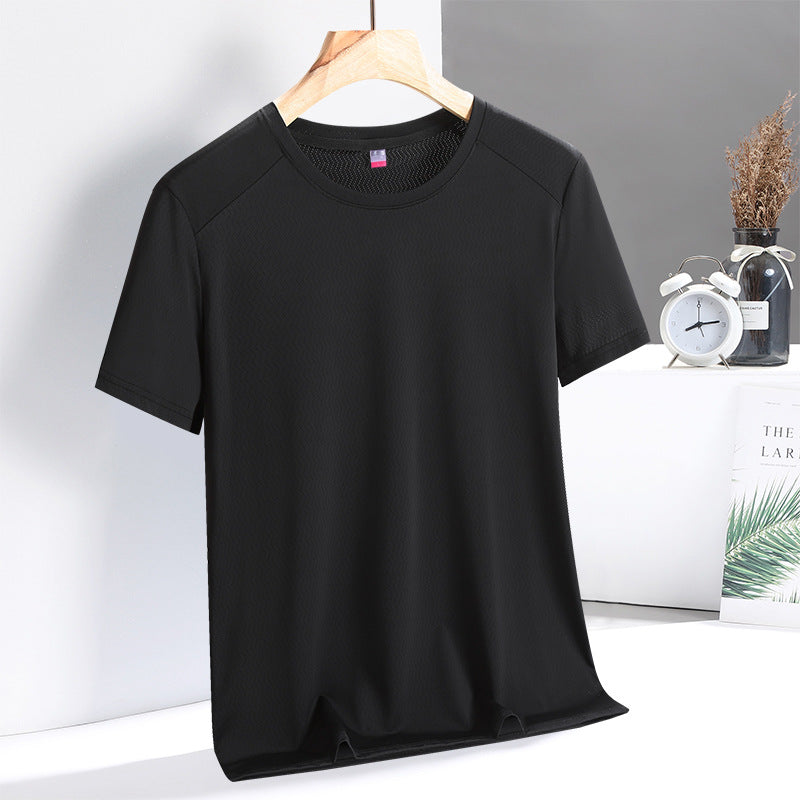 Summer Thin Ice Silk Men's T Loose Fit Short Sleeve T-Shirt Plus Size Round Neck Quick Dry T Men's and Women's Fitness Sports Short Sleeve Shirt