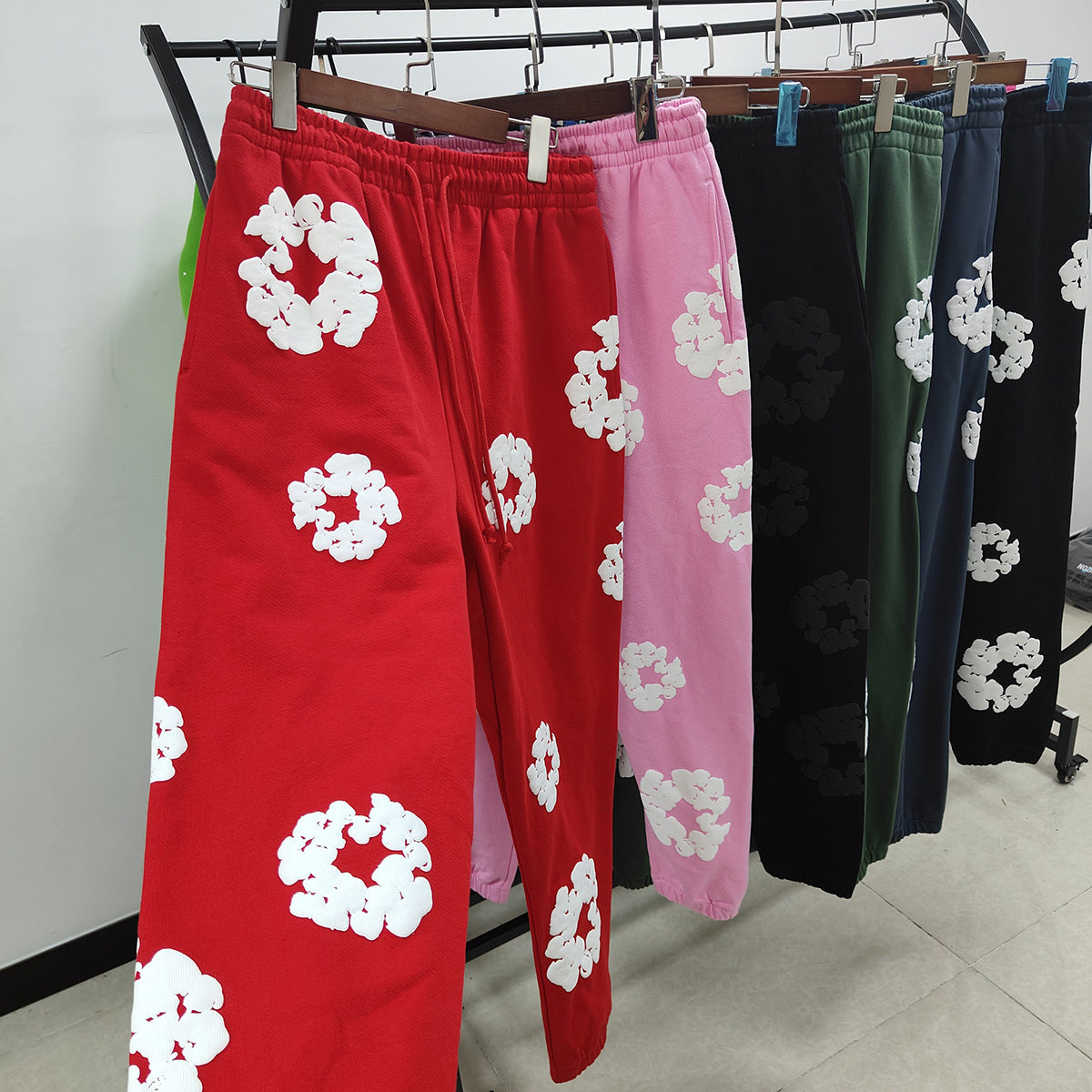 DENIM Puffy Printed 430gsm 100% Cotton Long Pants Sweater for women and men