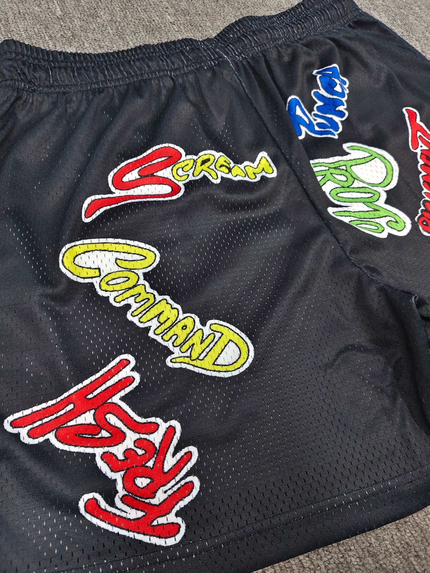 Eric Emanuel Black Graffiti Mesh Sports Shorts for Men