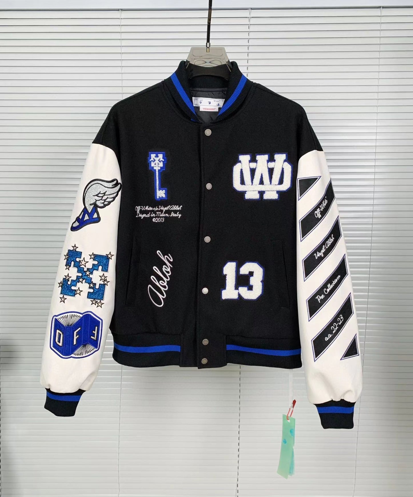 Off-White Patchwork Baseball Jacket Unisex Youth Street Fashion Jacket Coat