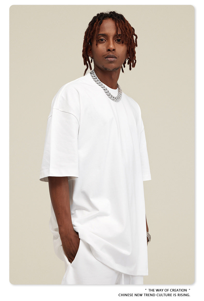 Be Men's 2024 Spring and Summer 305G Heavy T-shirt Men's American Cotton Fashion Brand Solid Color Short Sleeve Teen T-shirt