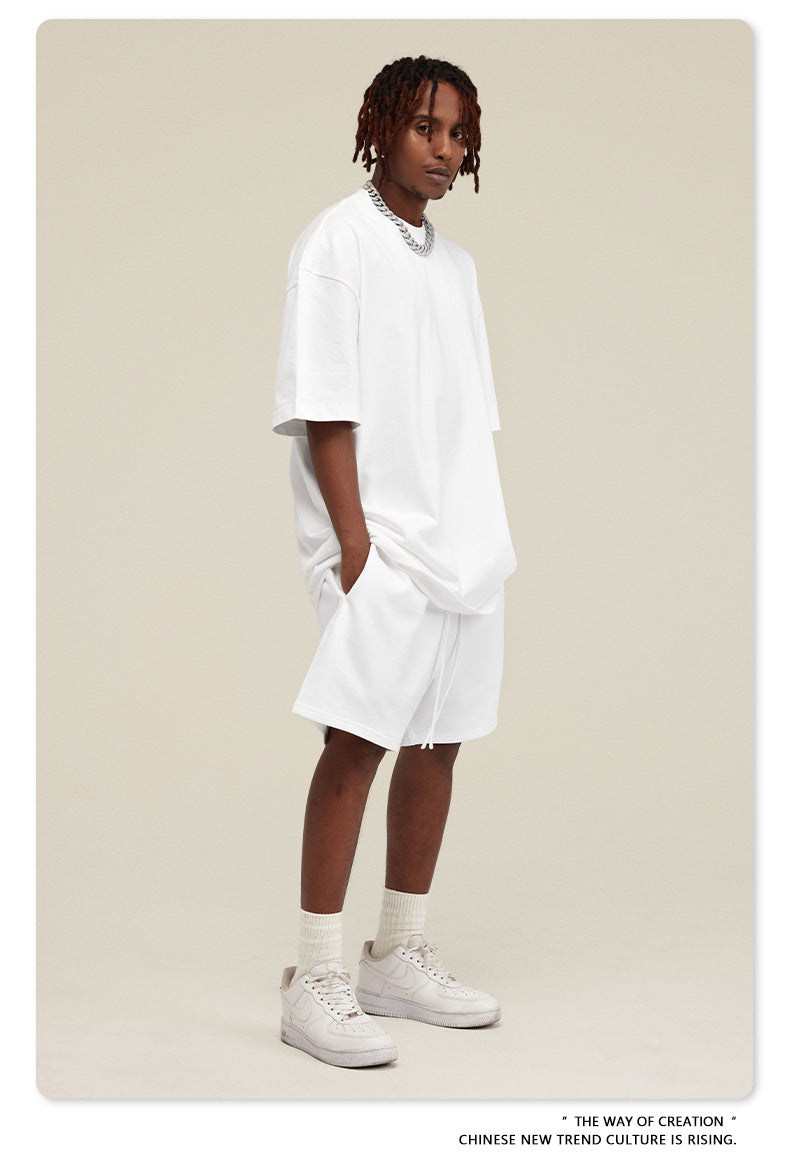 Be Men's 2024 Spring and Summer 305G Heavy T-shirt Men's American Cotton Fashion Brand Solid Color Short Sleeve Teen T-shirt