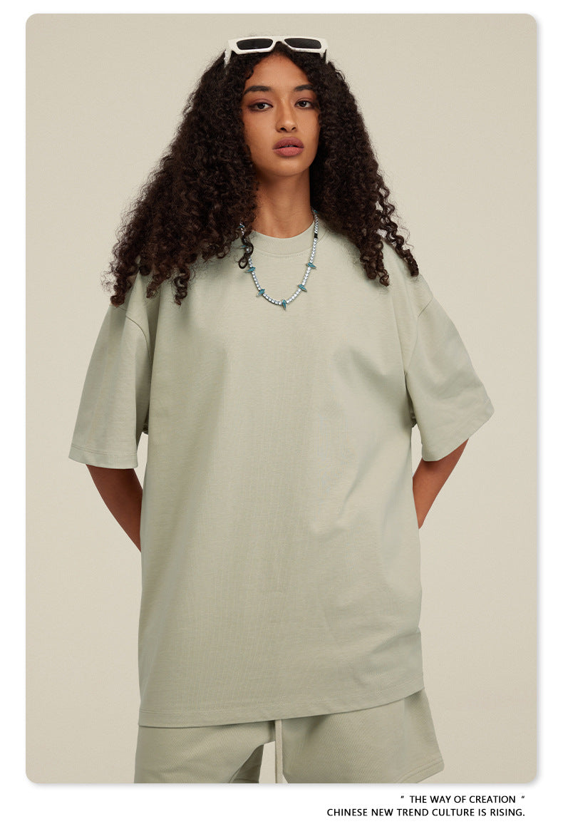 Be Men's 2024 Spring and Summer 305G Heavy T-shirt Men's American Cotton Fashion Brand Solid Color Short Sleeve Teen T-shirt