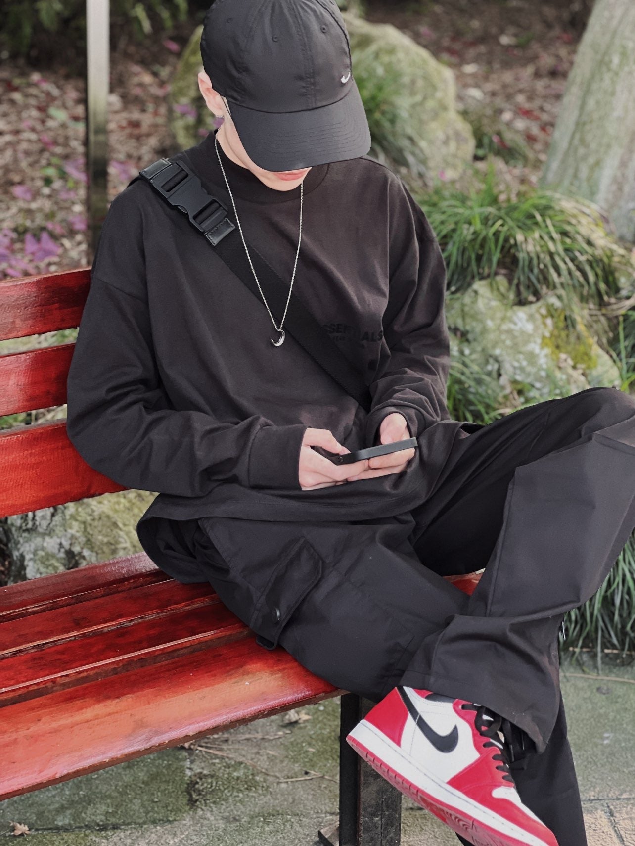 Top Ess** Flocking Letter Crew Neck 100% Cotton Long Sleeve T-shirt Fog Men and Women