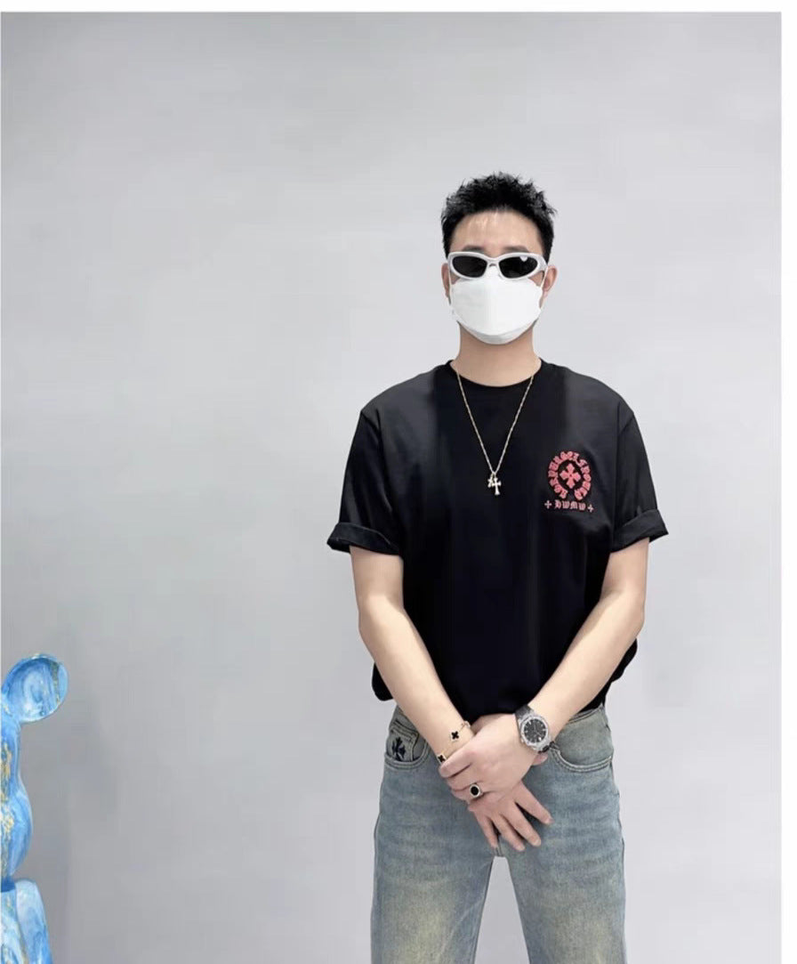 Chrome Hearts T-shirt Horseshoe Sanskrit Cross round Neck Short Sleeve