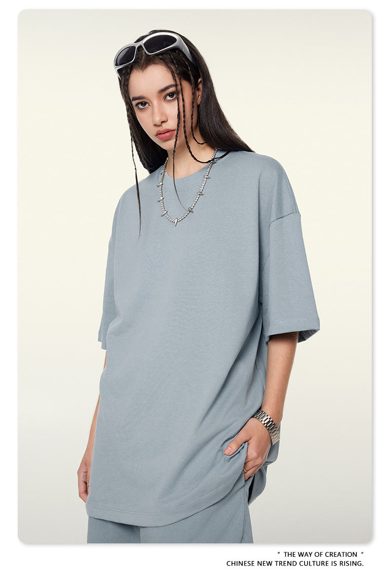 Be Men's 2024 Spring and Summer 305G Heavy T-shirt Men's American Cotton Fashion Brand Solid Color Short Sleeve Teen T-shirt