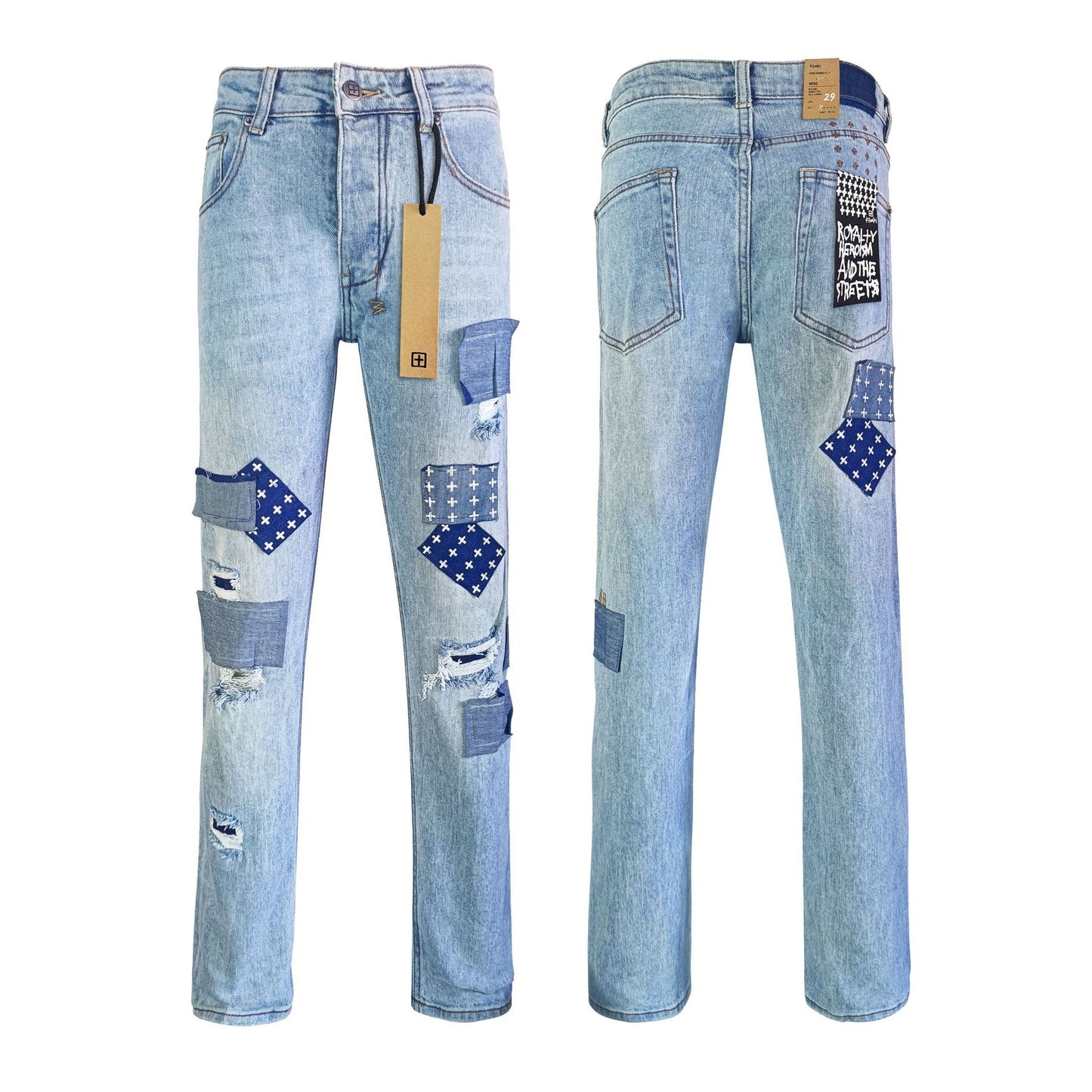 Ksb301 Jeans Straight Ripped Stretch American High Street Casual Men's Jeans
