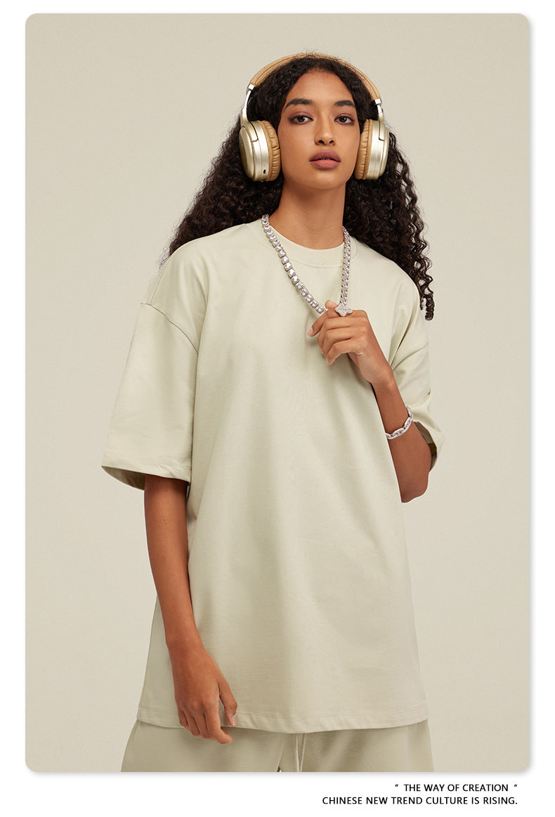 Be Men's 2024 Spring and Summer 305G Heavy T-shirt Men's American Cotton Fashion Brand Solid Color Short Sleeve Teen T-shirt