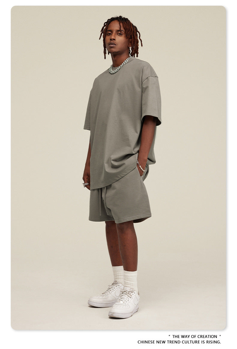 Be Men's 2024 Spring and Summer 305G Heavy T-shirt Men's American Cotton Fashion Brand Solid Color Short Sleeve Teen T-shirt