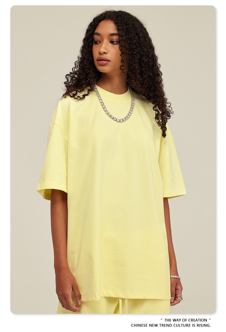 Be Men's 2024 Spring and Summer 305G Heavy T-shirt Men's American Cotton Fashion Brand Solid Color Short Sleeve Teen T-shirt