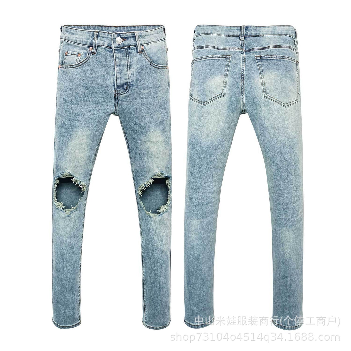 Pp6610 Purple Jeans American Style Hip Hop Ripped Splash-Ink Jeans