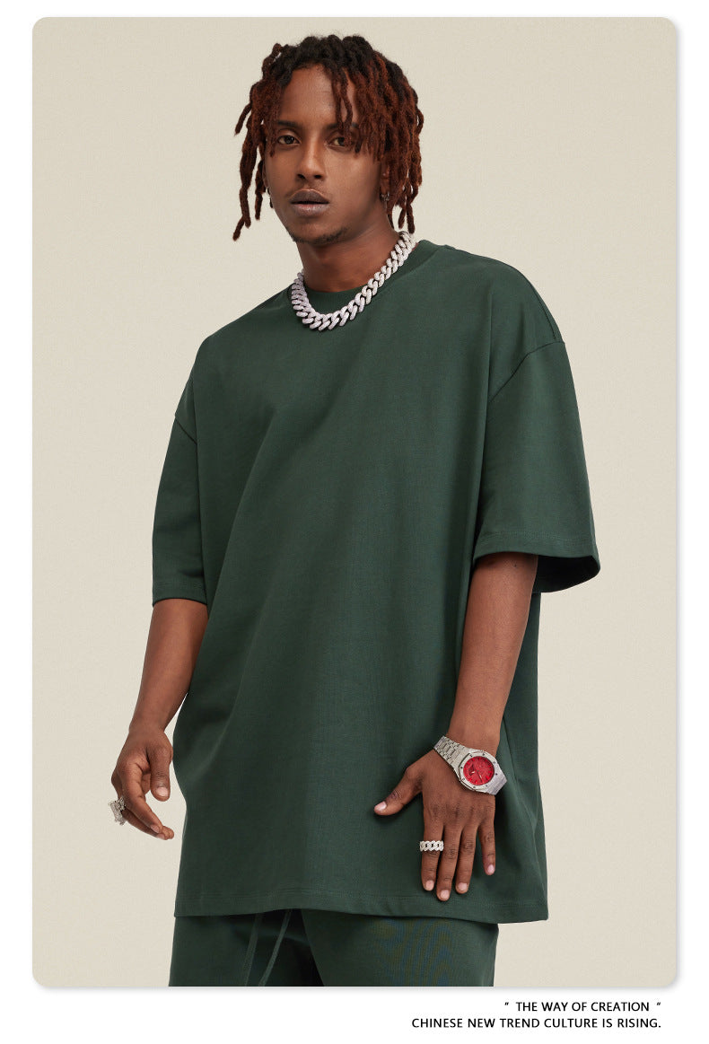 Be Men's 2024 Spring and Summer 305G Heavy T-shirt Men's American Cotton Fashion Brand Solid Color Short Sleeve Teen T-shirt