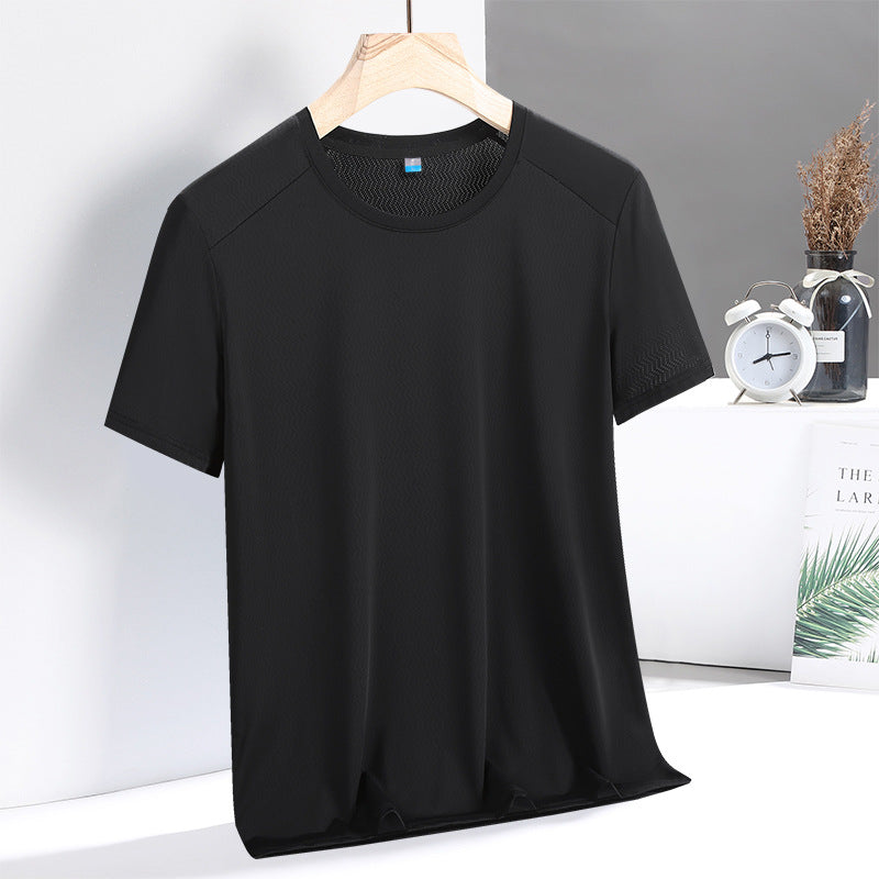 Summer Thin Ice Silk Men's T Loose Fit Short Sleeve T-Shirt Plus Size Round Neck Quick Dry T Men's and Women's Fitness Sports Short Sleeve Shirt