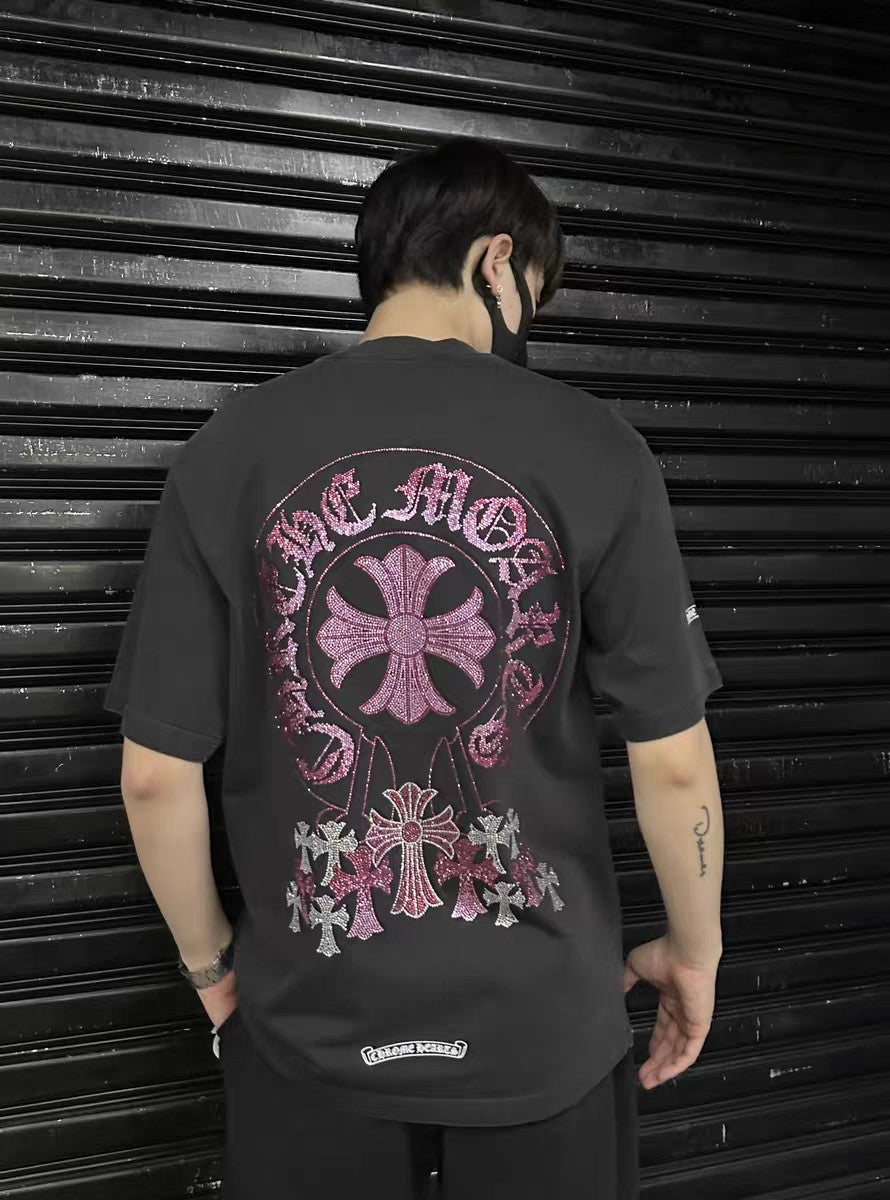 Chrome Hearts T-shirt Horseshoe Sanskrit Cross round Neck Short Sleeve
