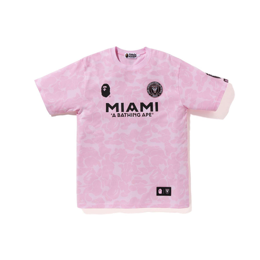 Bape Miami Short Sleeve Set 100% Cotton Round Embroidered Badge Unisex Loose T-Shirt