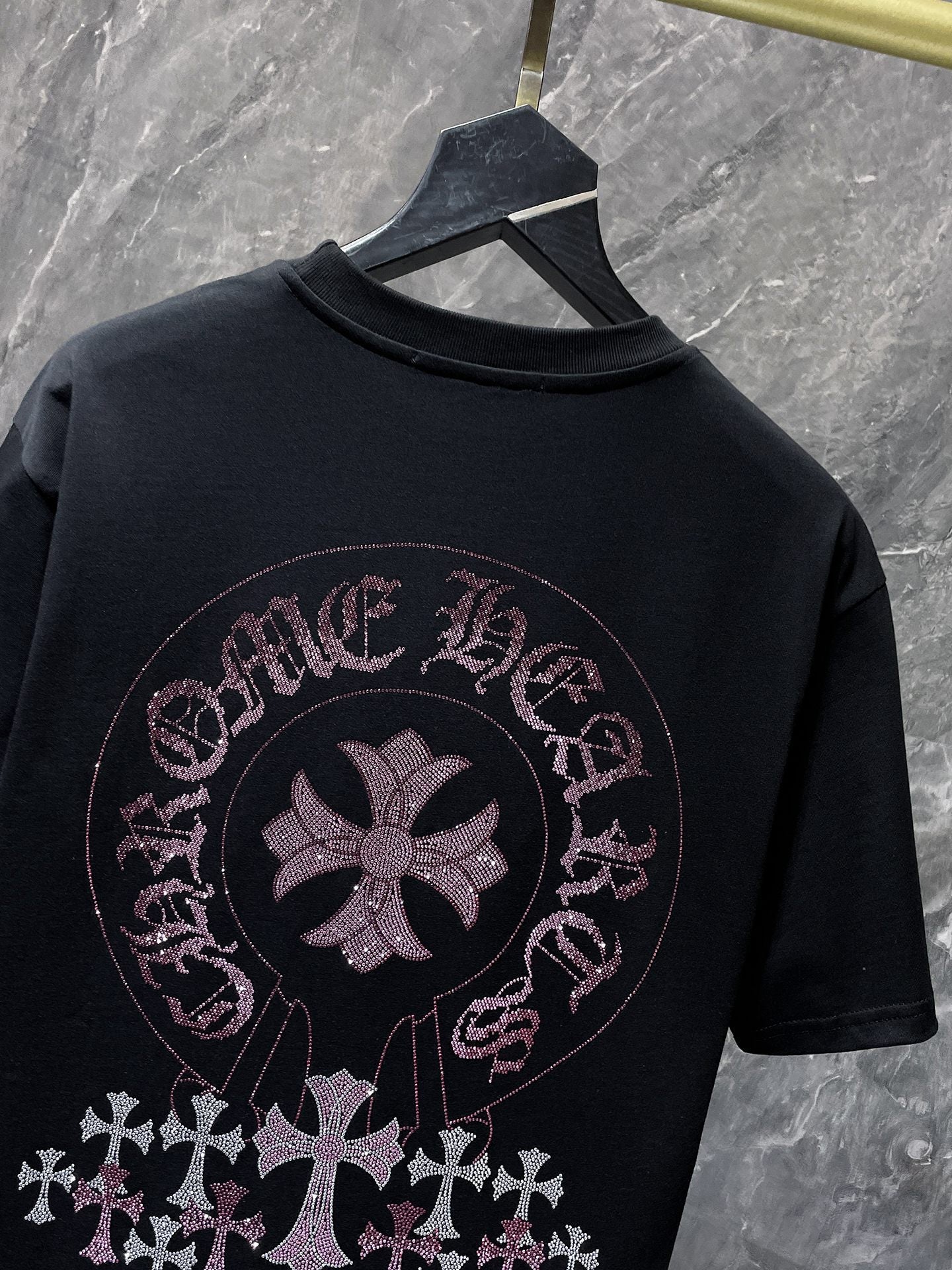 Chrome Hearts T-shirt Horseshoe Sanskrit Cross round Neck Short Sleeve