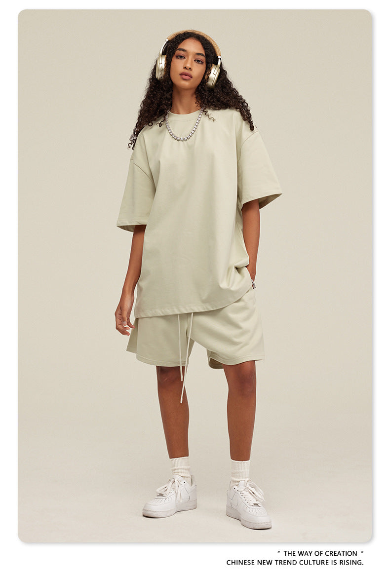 Be Men's 2024 Spring and Summer 305G Heavy T-shirt Men's American Cotton Fashion Brand Solid Color Short Sleeve Teen T-shirt