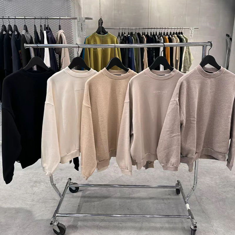ESS Letter Fog Loose Fleece-lined Crew Neck Pullover Sweatshirt American Fashion Brand Men