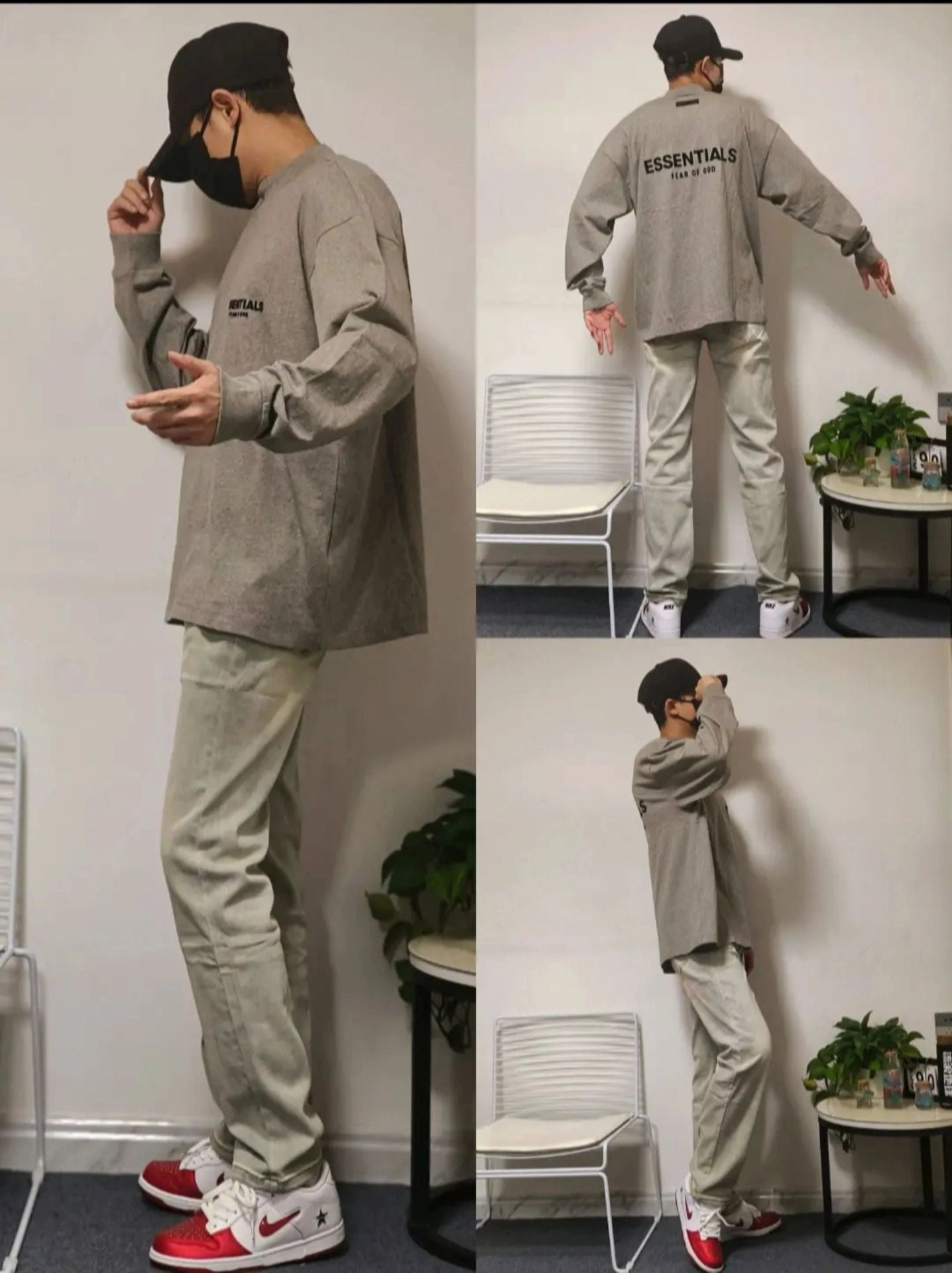 Top Ess** Flocking Letter Crew Neck 100% Cotton Long Sleeve T-shirt Fog Men and Women