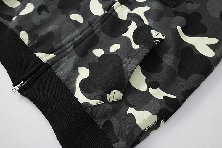 Bp5012 BAPE classic multi-color embroidery hooded cardigan