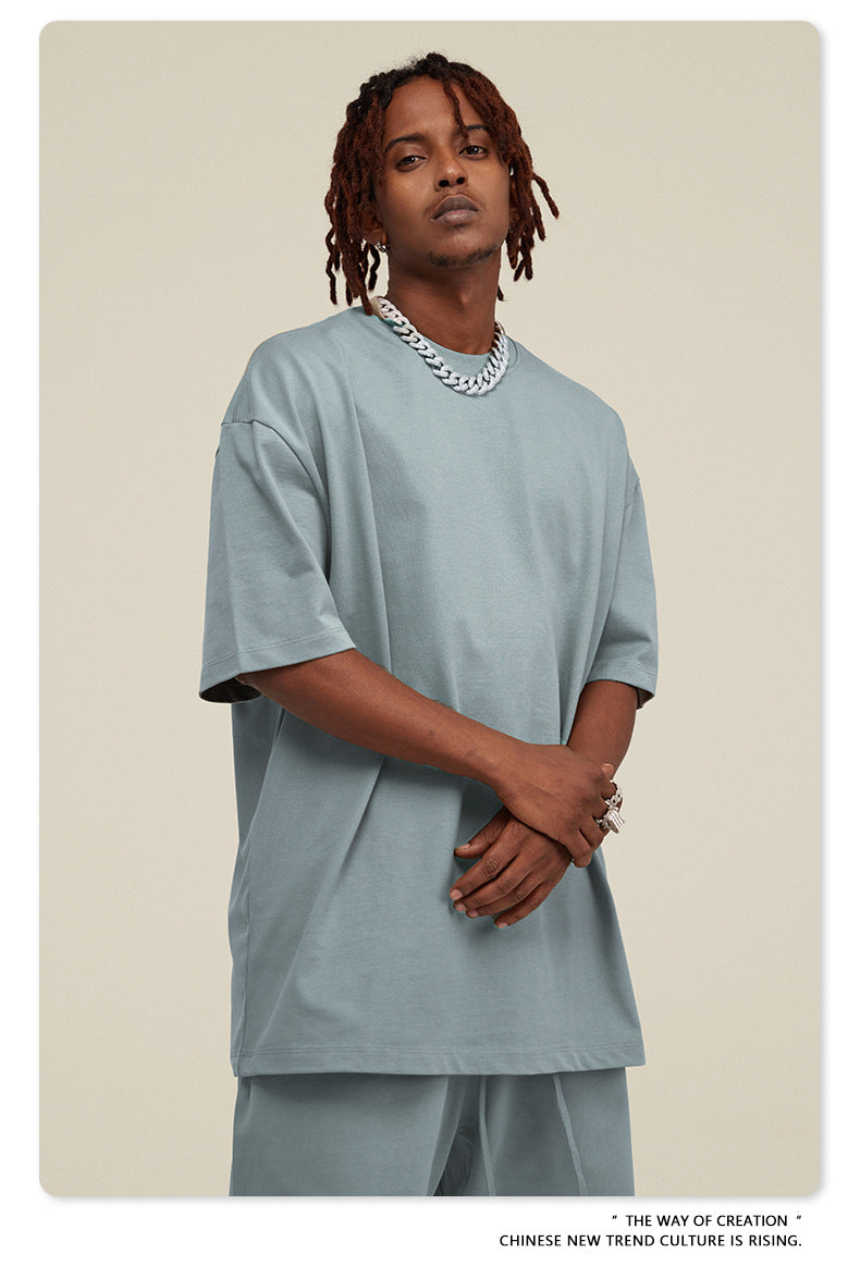 Be Men's 2024 Spring and Summer 305G Heavy T-shirt Men's American Cotton Fashion Brand Solid Color Short Sleeve Teen T-shirt