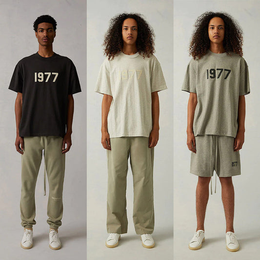 2022SS Short Sleeve T-Shirt 1977 Flocking Print ESSENTIALS Trendy Brand T-Shirt