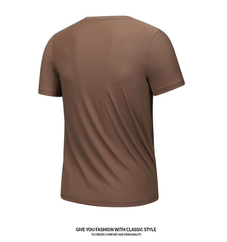 Ice silk short sleeve T T-shirt Men's Summer Loose round Neck Half Sleeve T T Shirt Top Breathable Quick-Drying Exercise Short Sleeves Men's Clothing