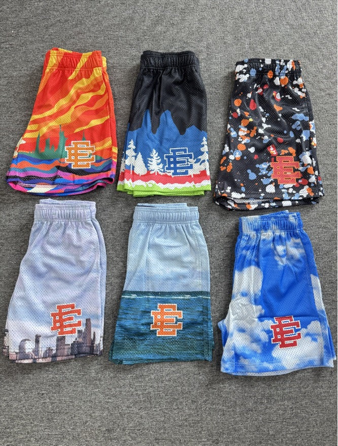 EE3007 Eric Emanuel Quick-Drying Mesh Shorts Men's  Sunrise Oil Painting Style Mesh Sports