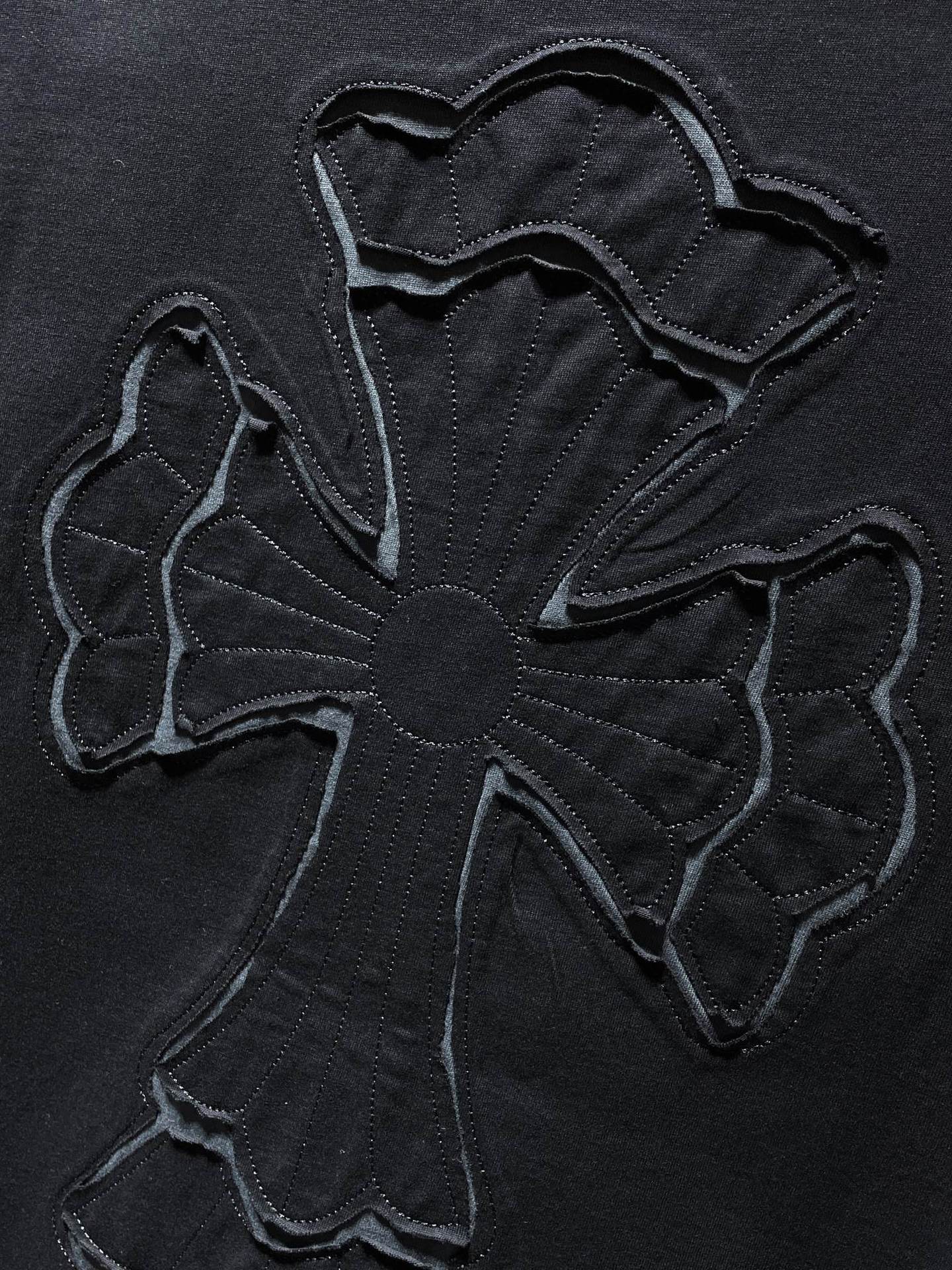 Chrome Hearts Embroidery Hollow Cross Double Yarn Short Sleeve T-shirt