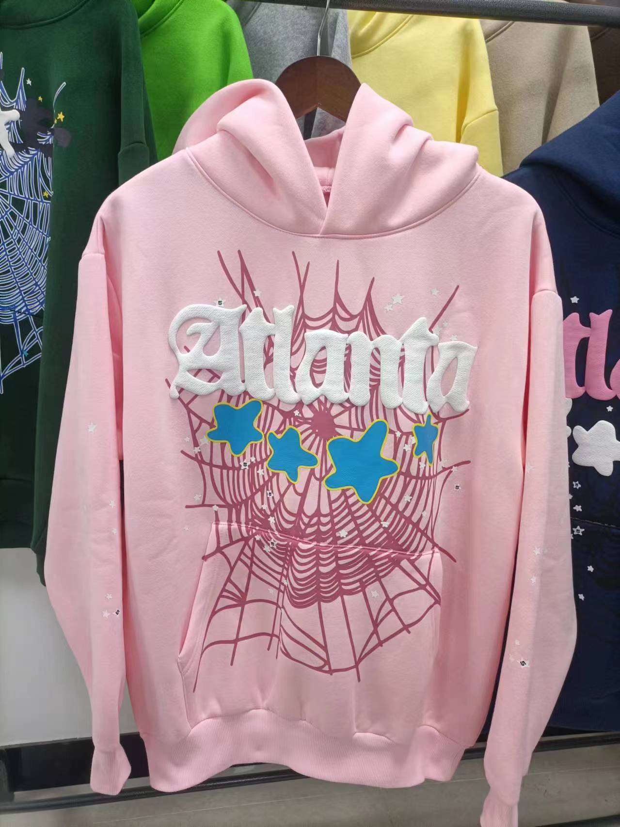 sp5der Atlanta 100% cotton  pink and navy blue hoodis