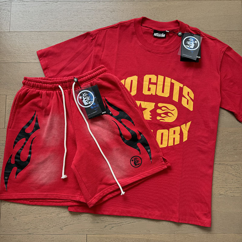 HS8008 Hellstar sets Heavy Industry Washed and WornShort-Sleeved T-shirt Sports Shorts Suit