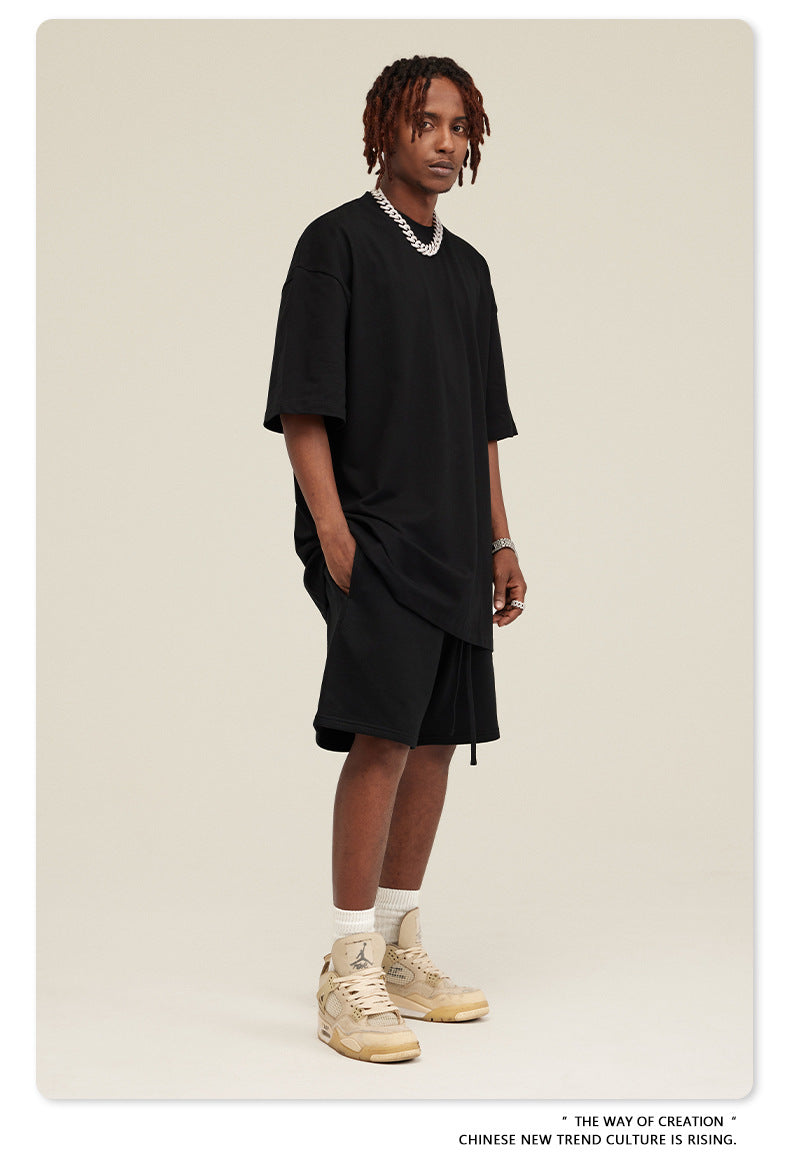 Be Men's 2024 Spring and Summer 305G Heavy T-shirt Men's American Cotton Fashion Brand Solid Color Short Sleeve Teen T-shirt