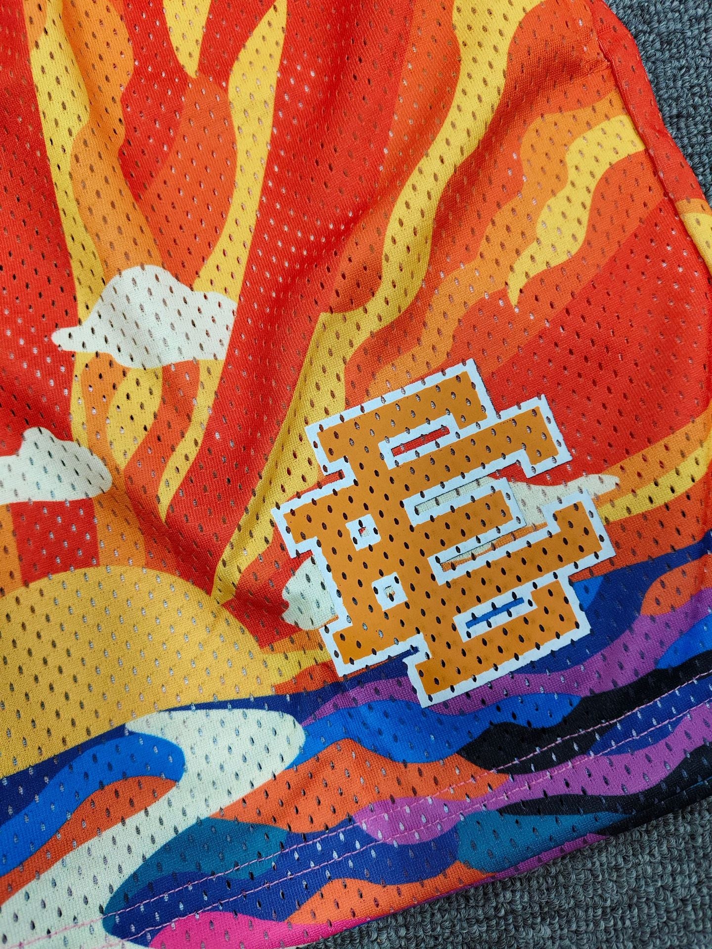 EE3007 Eric Emanuel Quick-Drying Mesh Shorts Men's  Sunrise Oil Painting Style Mesh Sports