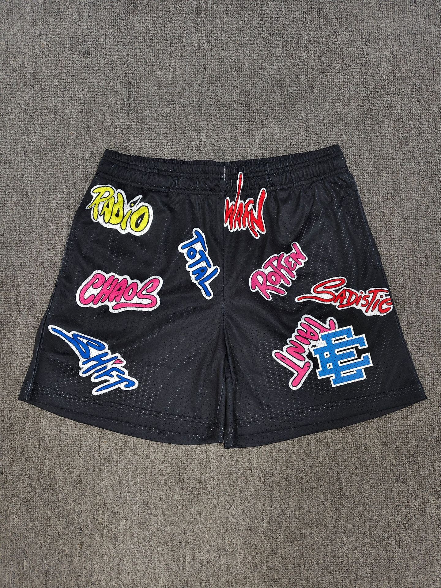 Eric Emanuel Black Graffiti Mesh Sports Shorts for Men