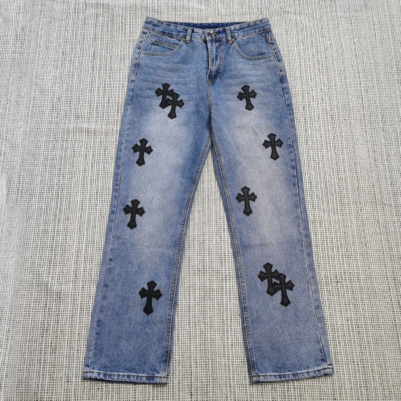 Chrome Hearts Jeans Color Leather Black Washed Jeans