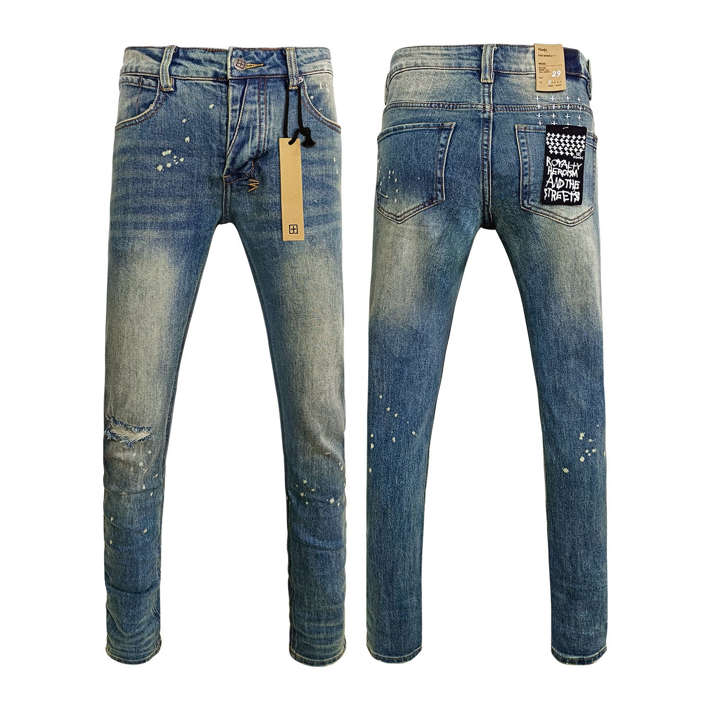 KSB901 Jeans straight-leg Ripped Stretch American High Street Casual Men's Jeans