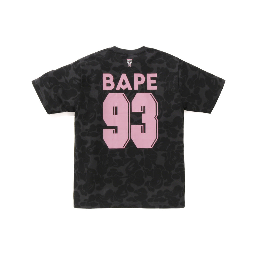Bape Miami Short Sleeve Set 100% Cotton Round Embroidered Badge Unisex Loose T-Shirt