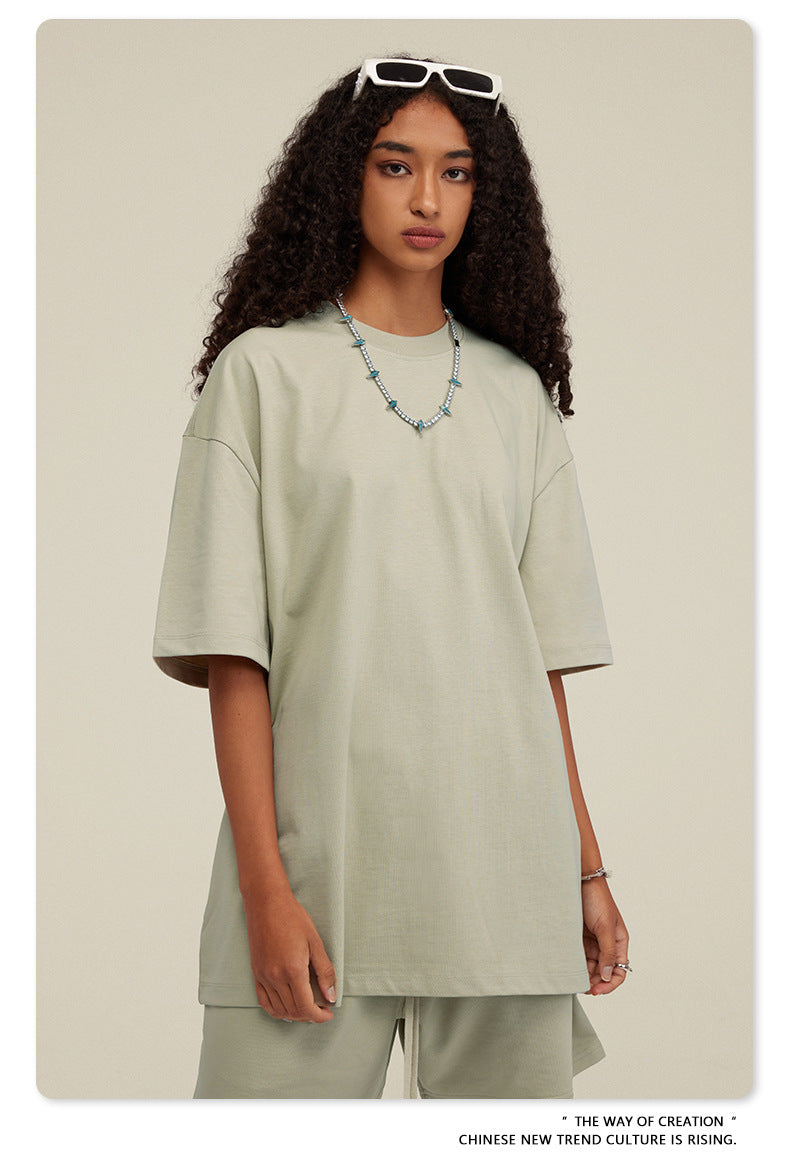 Be Men's 2024 Spring and Summer 305G Heavy T-shirt Men's American Cotton Fashion Brand Solid Color Short Sleeve Teen T-shirt