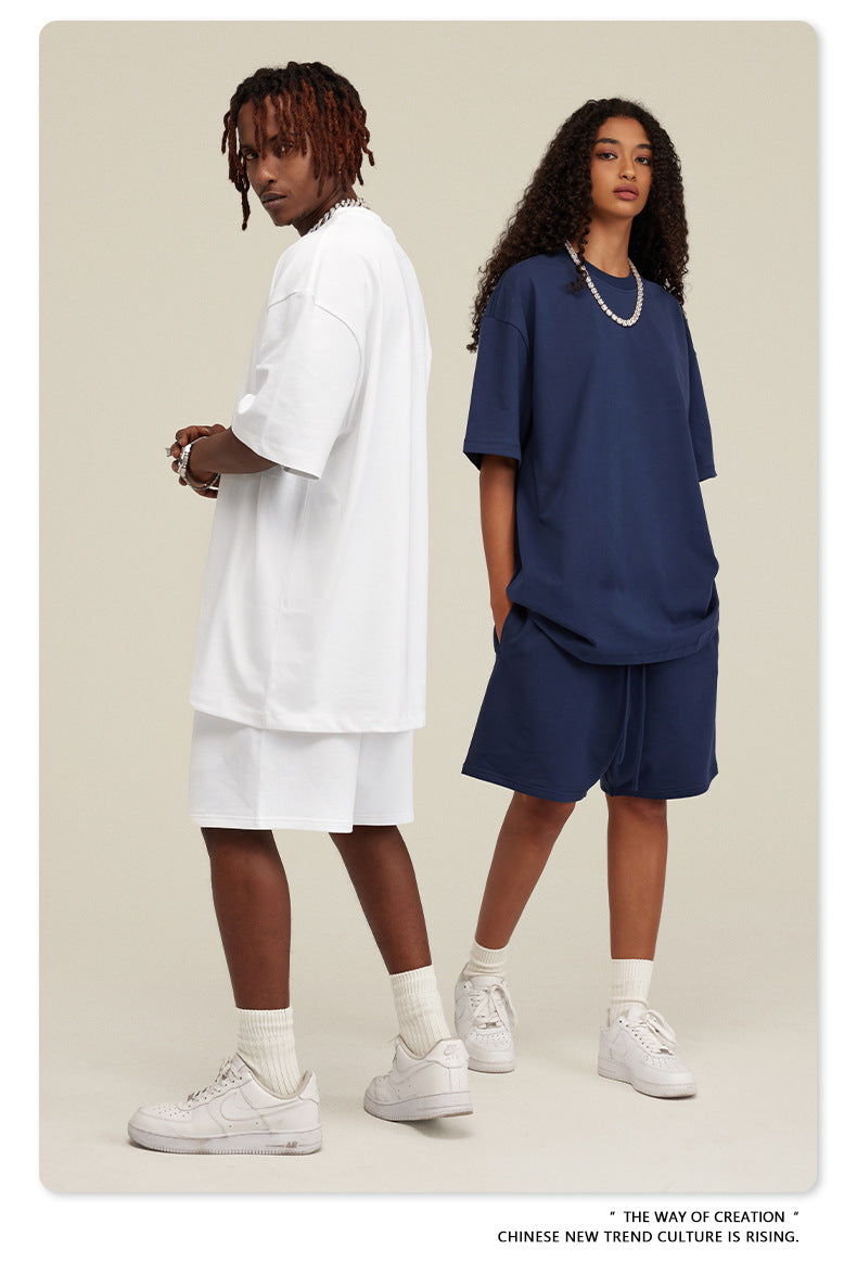 Be Men's 2024 Spring and Summer 305G Heavy T-shirt Men's American Cotton Fashion Brand Solid Color Short Sleeve Teen T-shirt