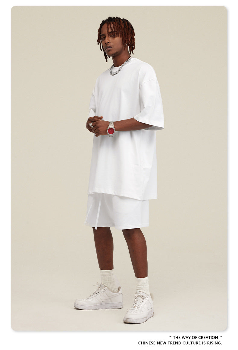 Be Men's 2024 Spring and Summer 305G Heavy T-shirt Men's American Cotton Fashion Brand Solid Color Short Sleeve Teen T-shirt