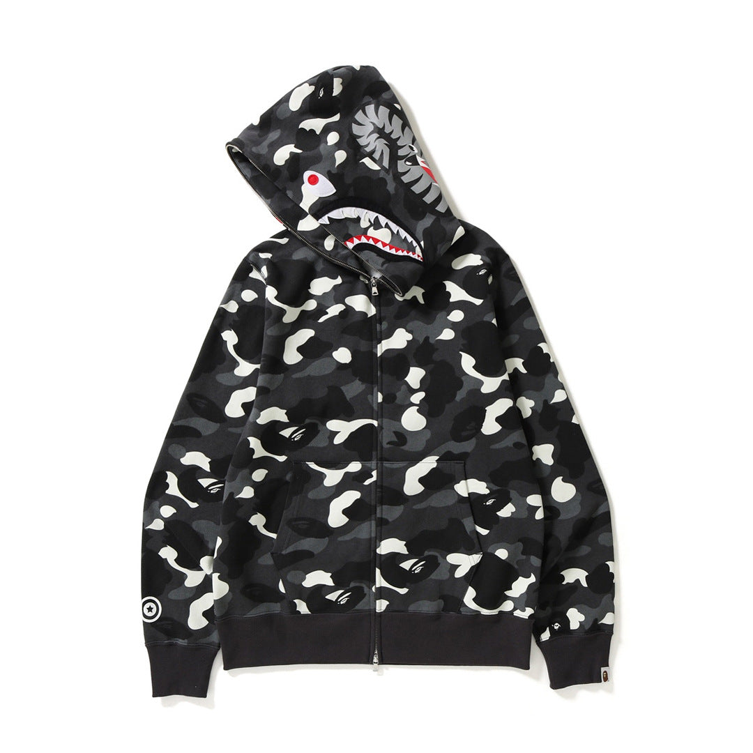 Bp5012 BAPE classic multi-color embroidery hooded cardigan