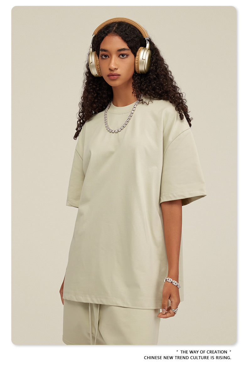 Be Men's 2024 Spring and Summer 305G Heavy T-shirt Men's American Cotton Fashion Brand Solid Color Short Sleeve Teen T-shirt