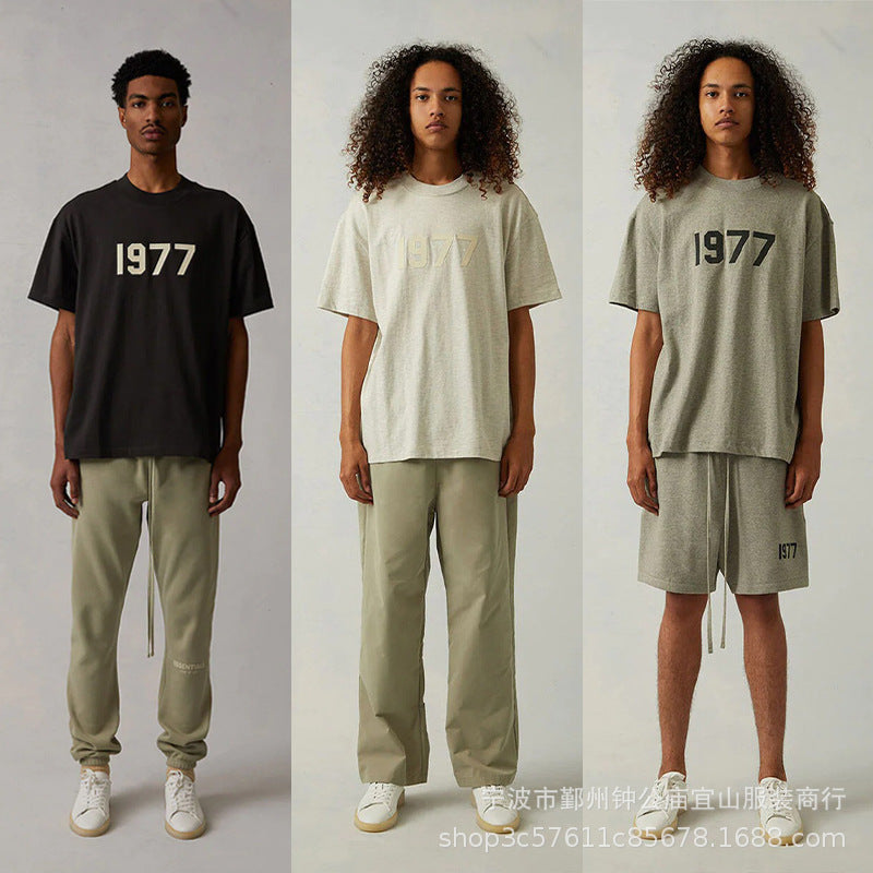 2022SS Short Sleeve T-Shirt 1977 Flocking Print ESSENTIALS Trendy Brand T-Shirt