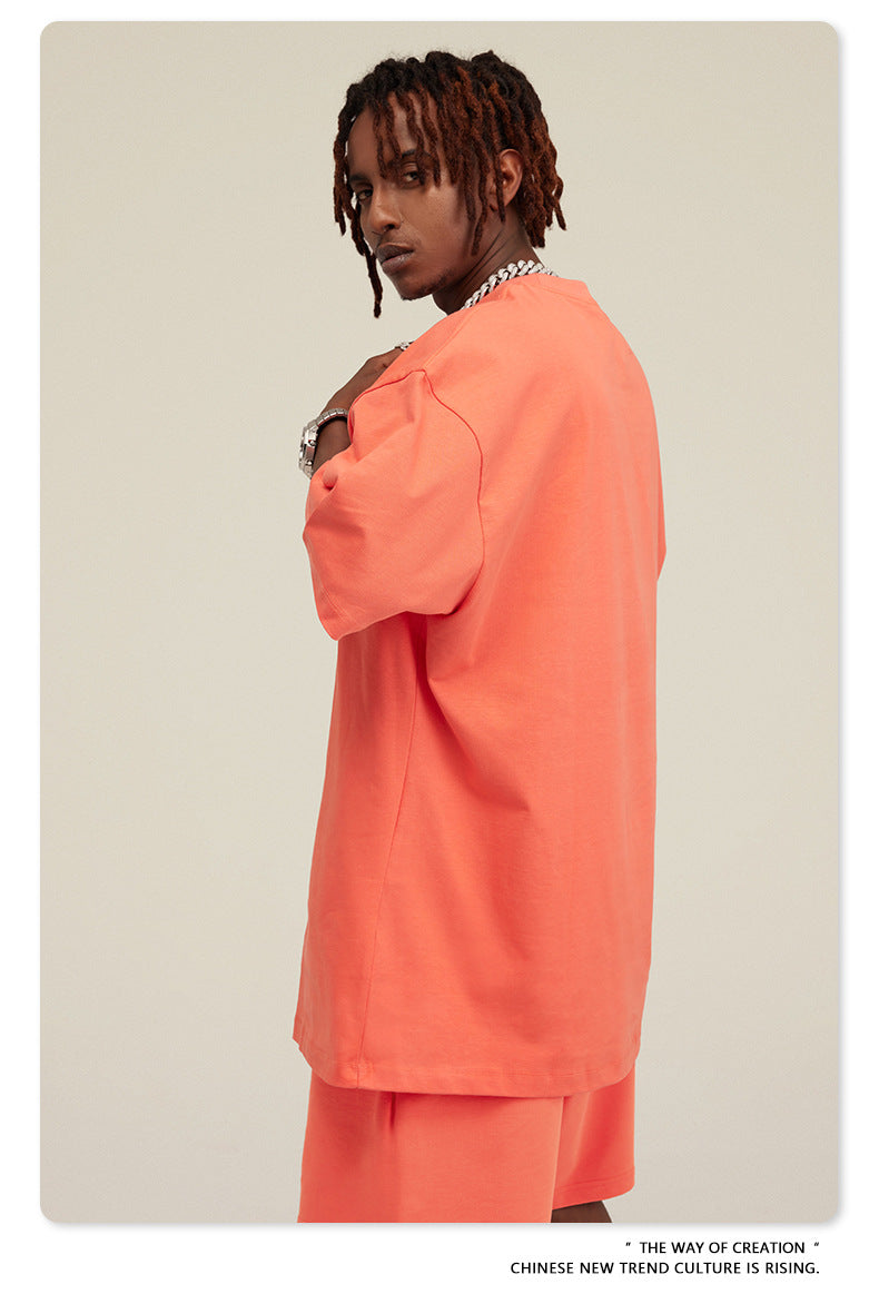 Be Men's 2024 Spring and Summer 305G Heavy T-shirt Men's American Cotton Fashion Brand Solid Color Short Sleeve Teen T-shirt