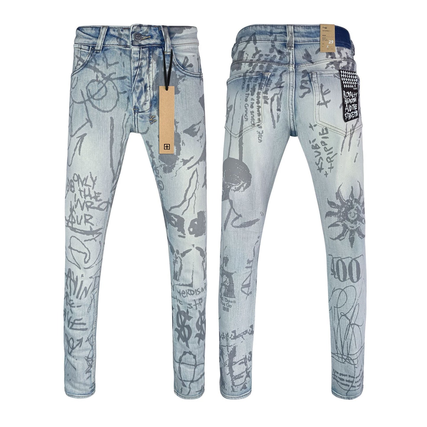 Ksb301 Jeans Straight Ripped Stretch American High Street Casual Men's Jeans