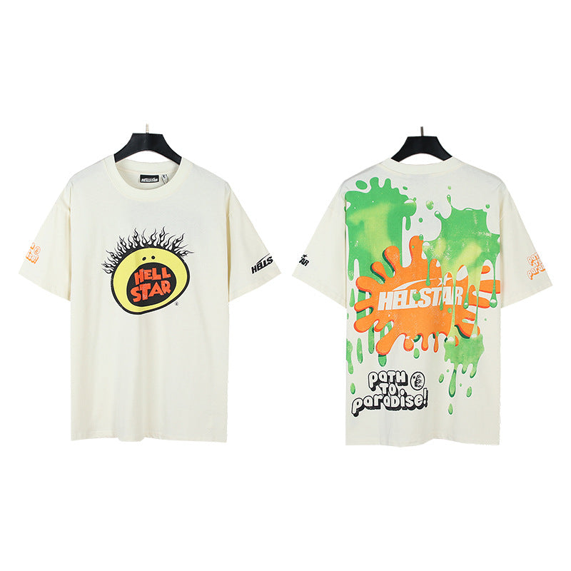 HS6008 High Street Hellstar Retro 100% Cotton Loose Short Sleeve T-shirt for Men and Women