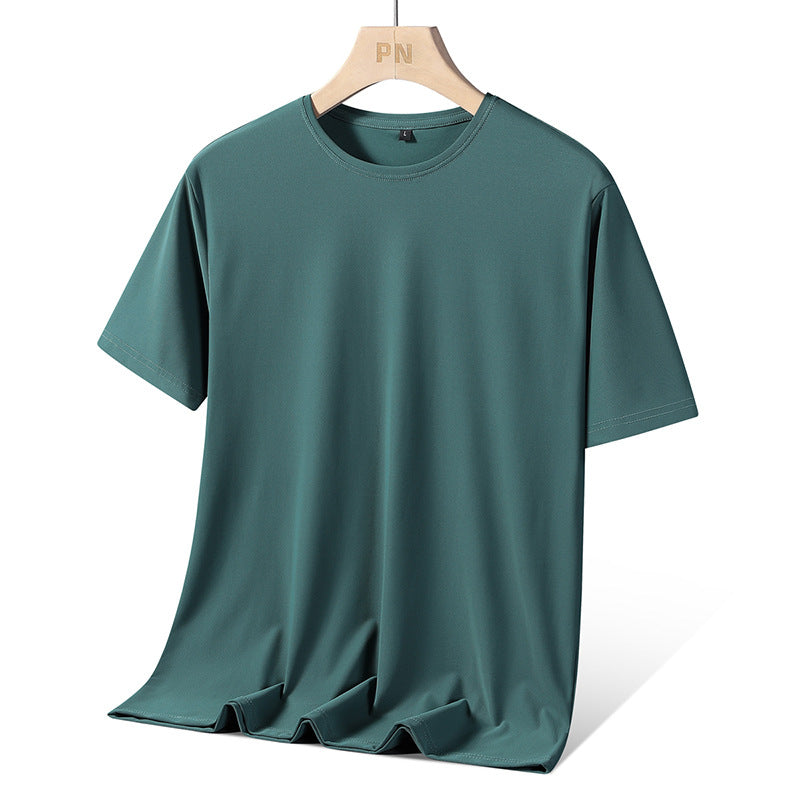 Ice silk short sleeve T T-shirt Men's Summer Loose round Neck Half Sleeve T T Shirt Top Breathable Quick-Drying Exercise Short Sleeves Men's Clothing