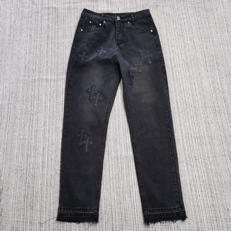 Chrome Hearts Jeans Color Leather Black Washed Jeans
