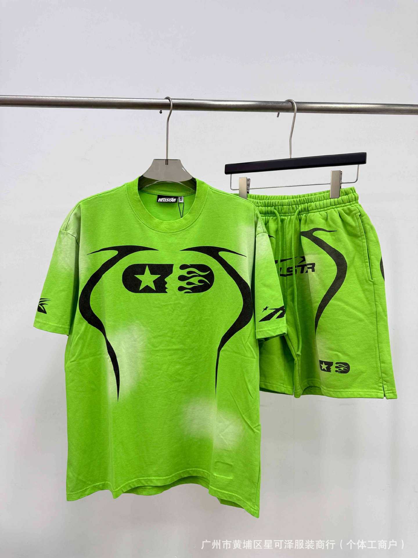 HS8008 Hellstar sets Heavy Industry Washed and WornShort-Sleeved T-shirt Sports Shorts Suit